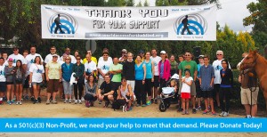 Banner shows a photo of people at a World Access For The Blind event under a wide white banner that shows the text: Thank You for your Support in between two of the WAFTB logo icons. The bottom banner text line reads: As a 501c3 Non-Profit, we need your help to meet that demand. Please Donate Today!