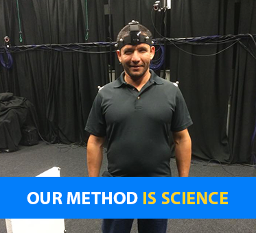 Our method is science. Photo: Juan Ruiz is fitted with sonic sensors during research at Durham University.