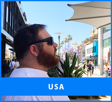 USA. Image: Adult Visioneering student Kevin practices hearing his FlashSonar echoes reflect off the walls of shops at the Third Street Promenade in Santa Monica, California.