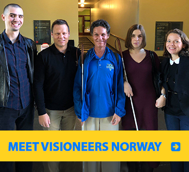 Photo link to Visioneers Norway Facebook page showing Daniel Kish with the Board of Directors of Visioneers Norway.