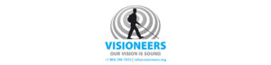 Visioneers. Our vision is sound. Telephone +1-866-396-7035 | email info@visioneers.org. IMage: Silhoutte of Lead Visioneer Daniel Kish walking with a full-length perception cane against a sonar wave represented by expanding circles.