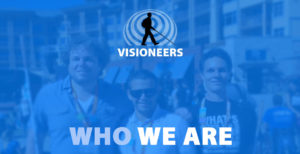 Visioneers Who We Are. Photo of Brian Bushway, Juan Ruiz and Daniel Kish at a No Boundaries event in Colorado.