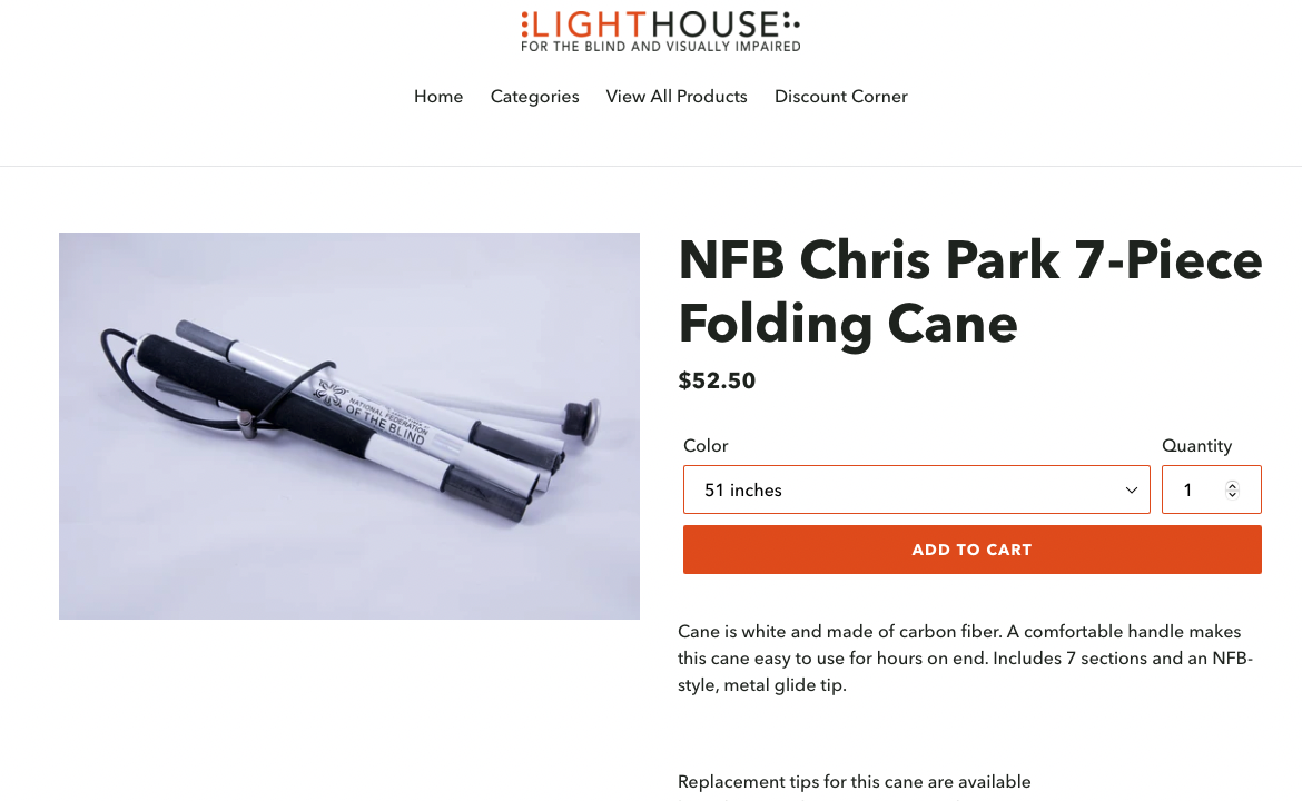 Screenshot of the NFB Chris Park 7-piece folding cane.